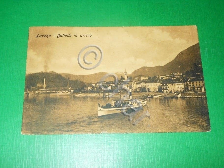 Cartolina Laveno - Battello in arrivo 1908.