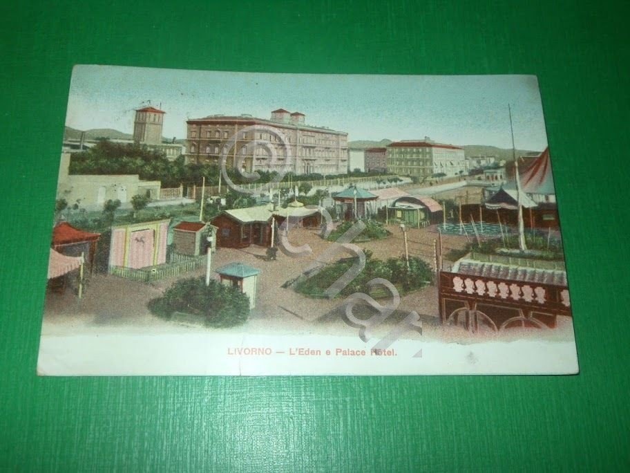 Cartolina Livorno - L'Eden e Palace Hotel 1908.