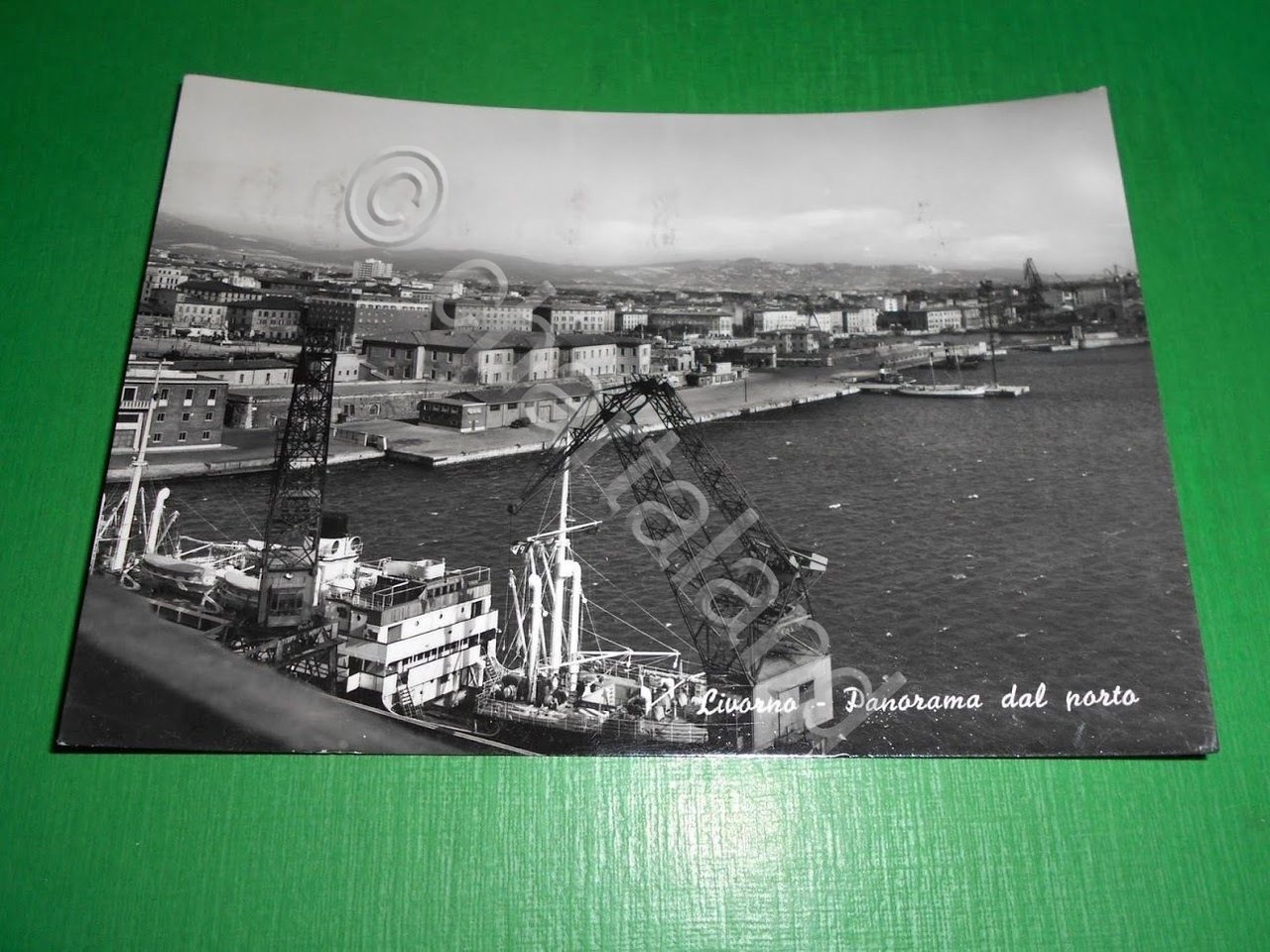 Cartolina Livorno - Panorama del porto 1957.
