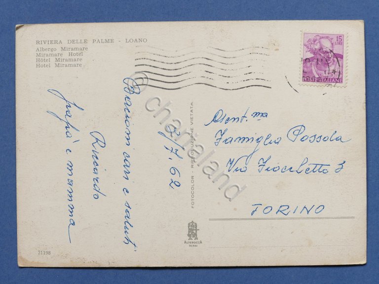 Cartolina Loano - Albergo Miramare - 1962