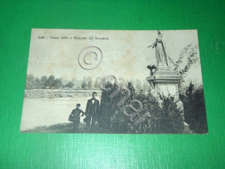Cartolina Lodi - Fiume Adda e Madonna del Soccorso 1916.