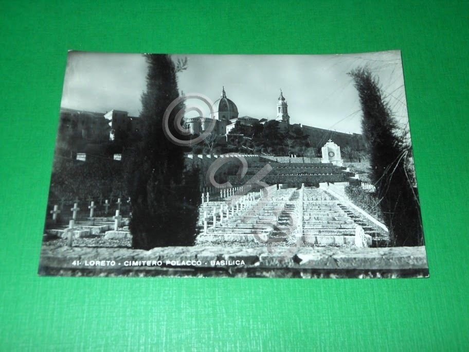 Cartolina Loreto - Cimitero Polacco - Basilica 1950.