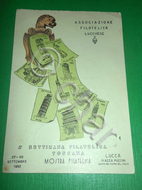 Cartolina Lucca - Associazione Filatelica Lucchese - Mostra Filatelica 1952