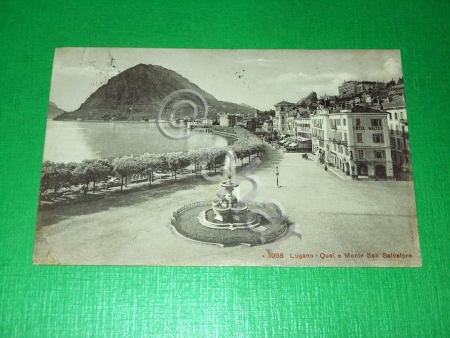 Cartolina Lugano - Quai e Monte San Salvatore 1910.