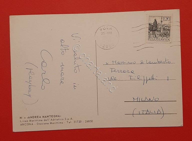 Cartolina M/ n Andrea Mantegna - Linee Marittime dell' Adriatico …