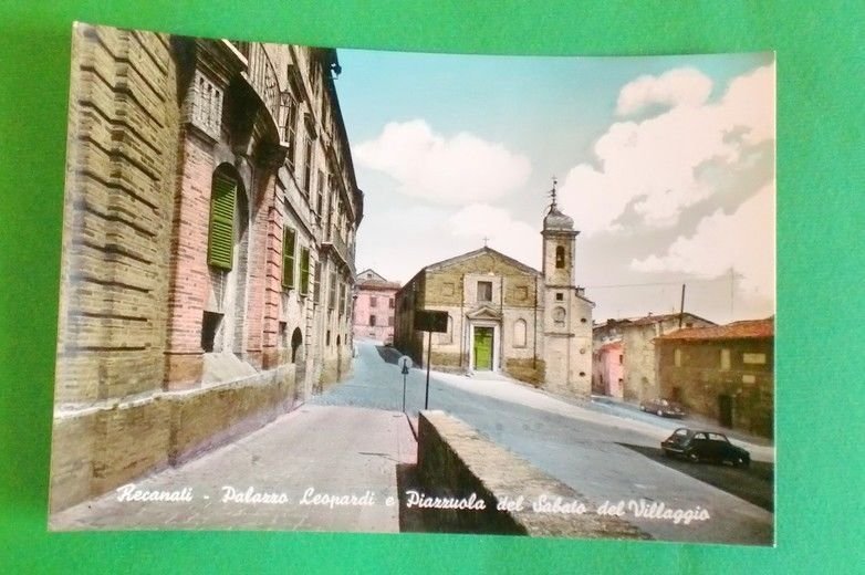 Cartolina Macerata - Recanati - Palazzo Leopardi e Piazzuola Sabato …