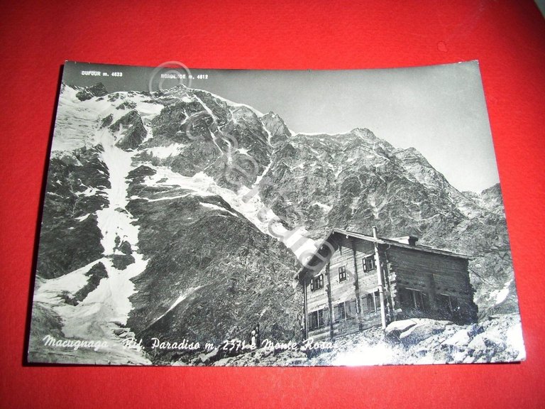 Cartolina Macugnaga - Rifugio Paradiso e M. Rosa 1962