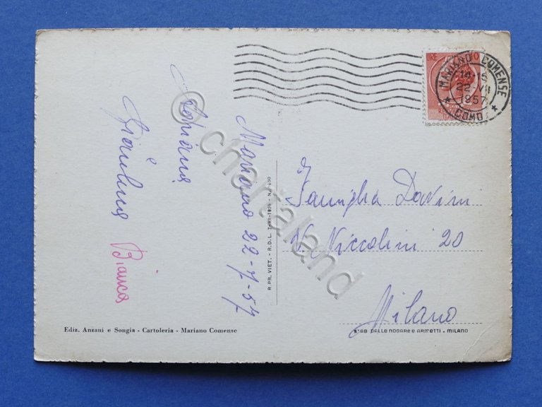 Cartolina Mariano Comense - Piazza Roma - 1957.