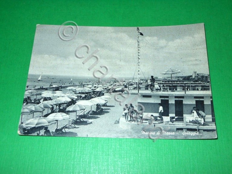 Cartolina Marina di Massa - Spiaggia 1955 ca