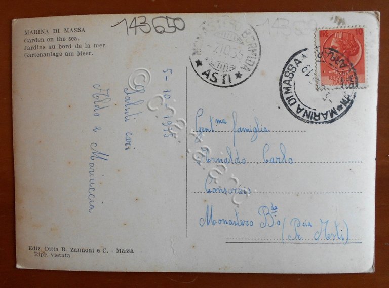 Cartolina Marina di Massa Giardini al Mare - 1955 | Immagine Gallery 2