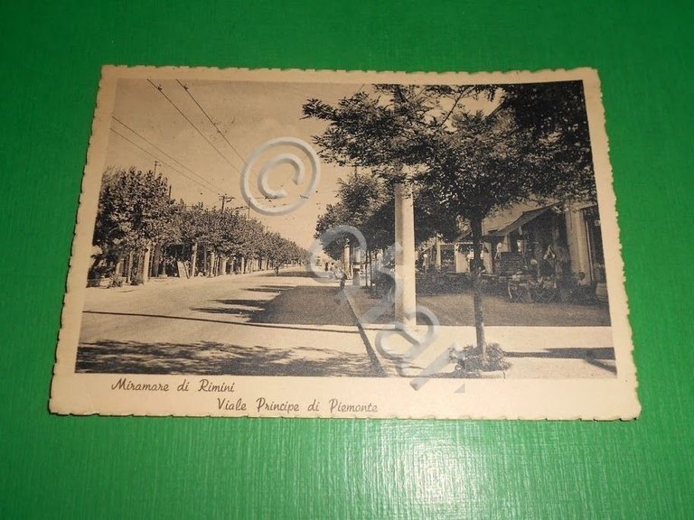 Cartolina Marina di Rimini - Viale Principe di Piemonte 1950.
