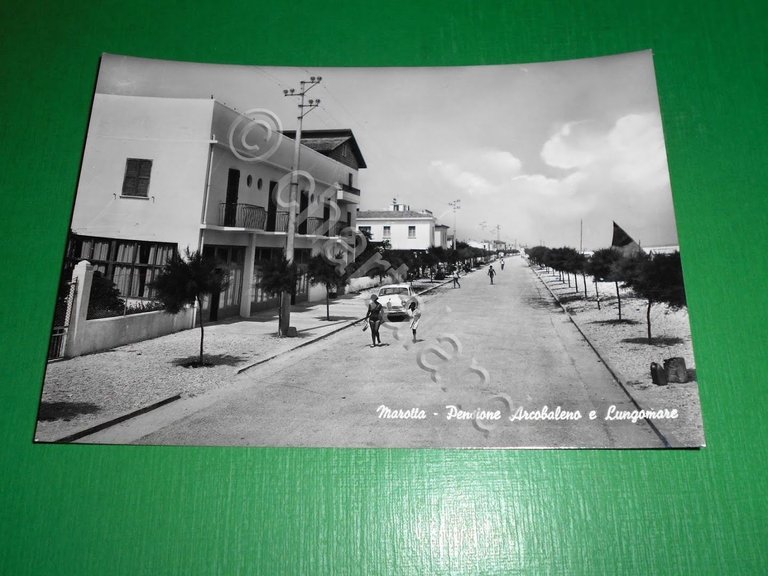 Cartolina Marotta - Pensione Arcobaleno e Lungomare 1955 ca