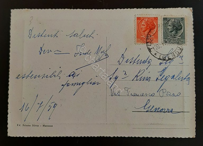 Cartolina Marzano di Torriglia - Stazione Climatica - 1959