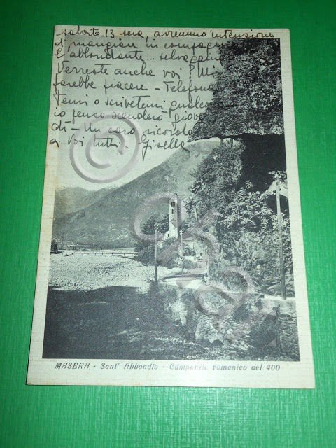 Cartolina Masera - Sant'Abbondio - Campanile romanico del '400