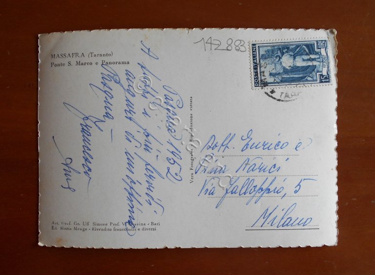 Cartolina Massafra (Taranto) - Ponte S. Marco e Panorama - …