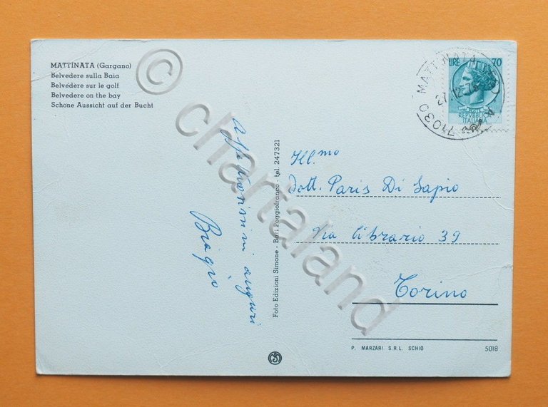 Cartolina Mattinata - Gargano - Belvedere sulla Baia - 1975.