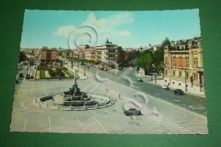 Cartolina Messina - Fontana del Nettuno e Corso Garibaldi 1965