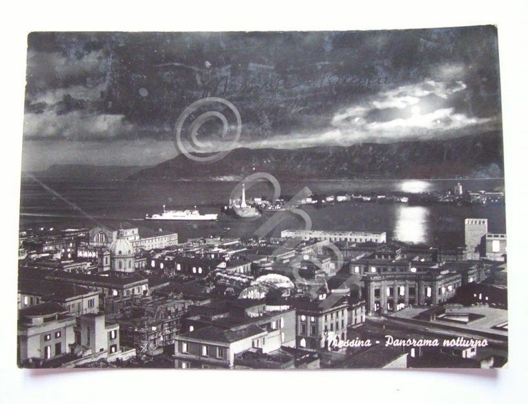 Cartolina Messina - Panorama notturno 1960