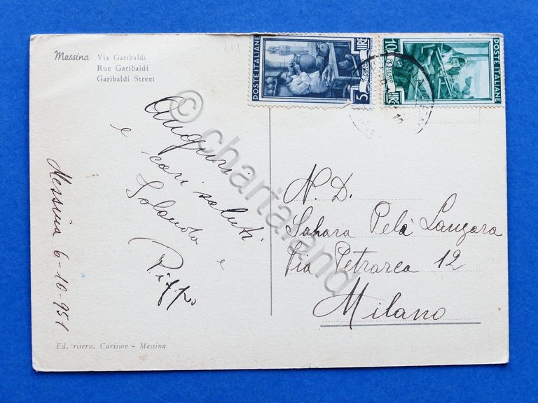 Cartolina Messina - Via Garibaldi - 1951