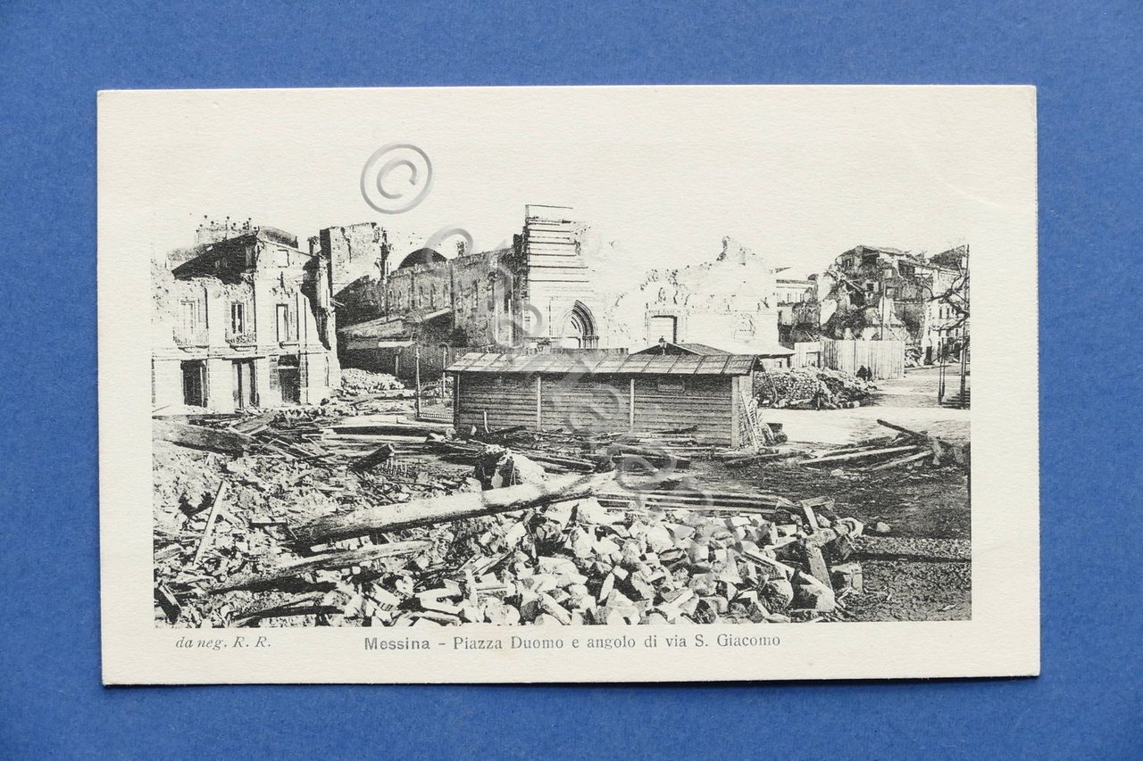 Cartolina Messina dopo terremoto 1908 - Piazza Duomo e angolo …
