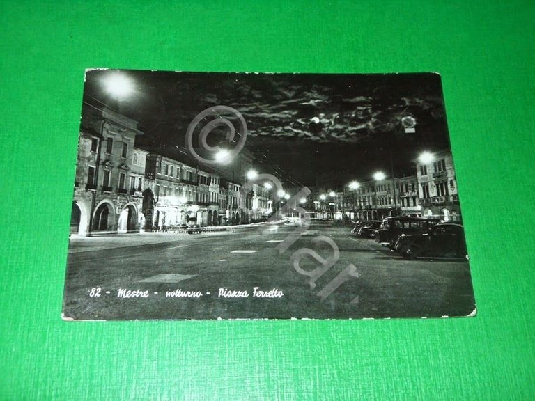 Cartolina Mestre - Piazza Ferretto - notturno 1955 ca
