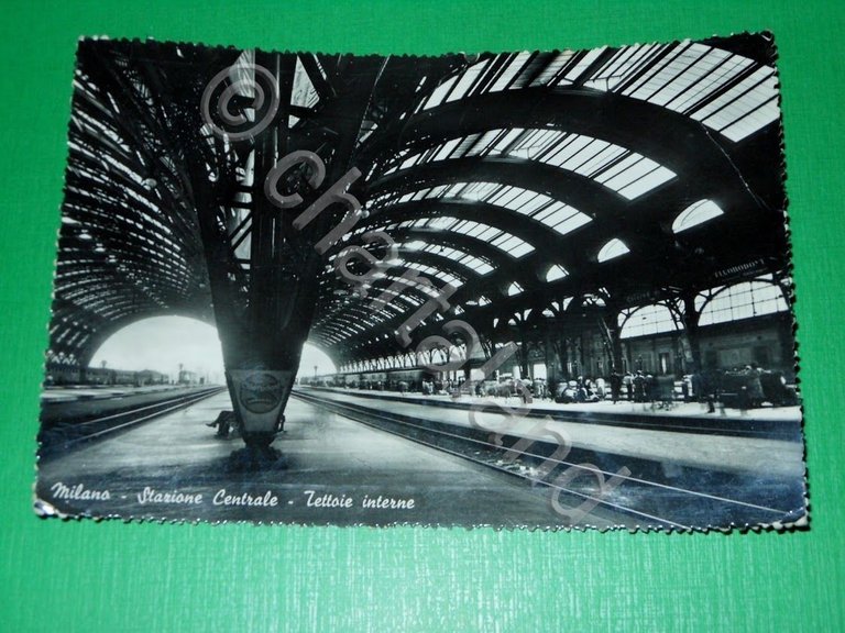 Cartolina Milano - Stazione Centrale - Tettoie interne 1955 ca