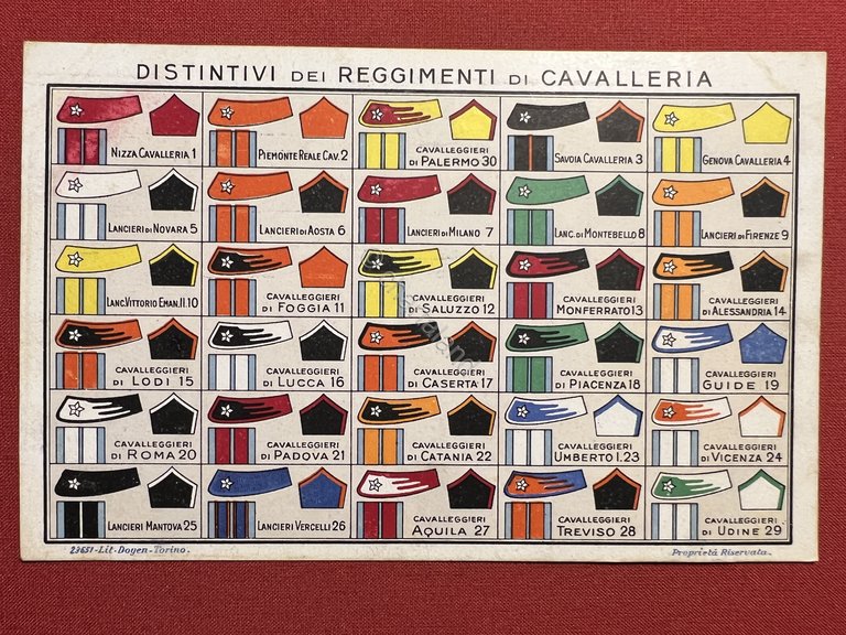 Cartolina Militare - Distintivi dei Reggimenti di Cavalleria - 1915 …