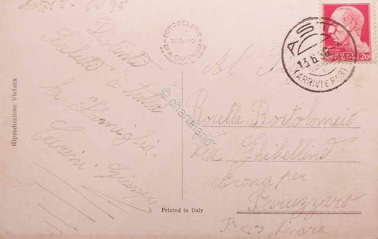 Cartolina Militare - Saluti dalla Batteria del Fante - 1935