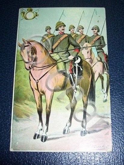 Cartolina militare illustrata E. Tacchi Cavalleria 1912 | Immagine principale