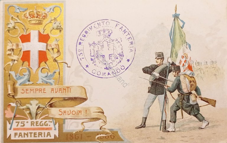 Cartolina Militaria - 75^ Reggimento Fanteria - Sempre Avanti Savoia …