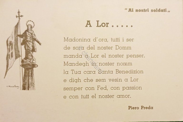 Cartolina Militaria - Ai Nostri Soldati - Piero Preda - …
