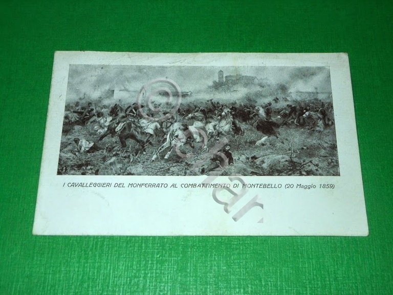 Cartolina Militaria Cavalleggieri del Monferrato al Combattimento di Montebello.