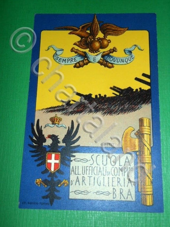 Cartolina Militaria Scuola Allievi Ufficiali Complemento d' Artiglieria - BRA.