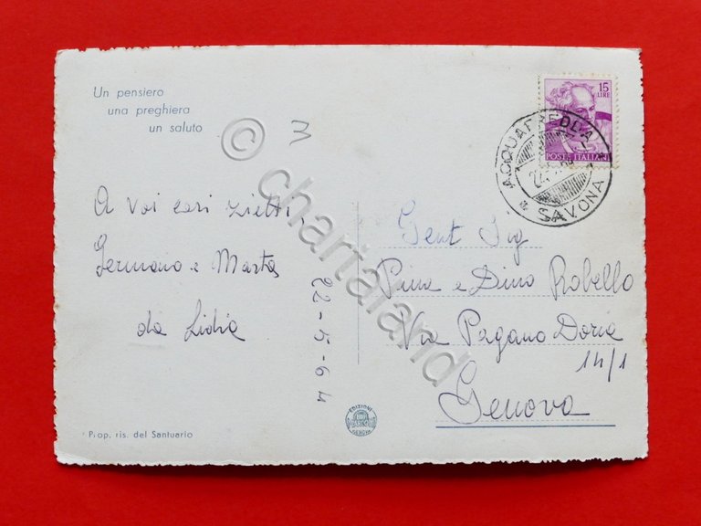 Cartolina Millesimo - Santuario N.S. del Deserto - 1964