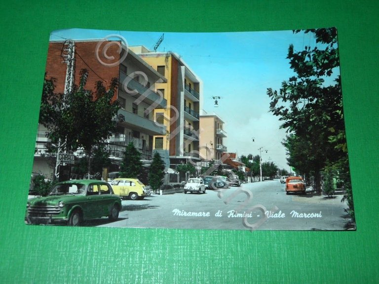 Cartolina Miramare di Rimini - Viale Marconi 1963