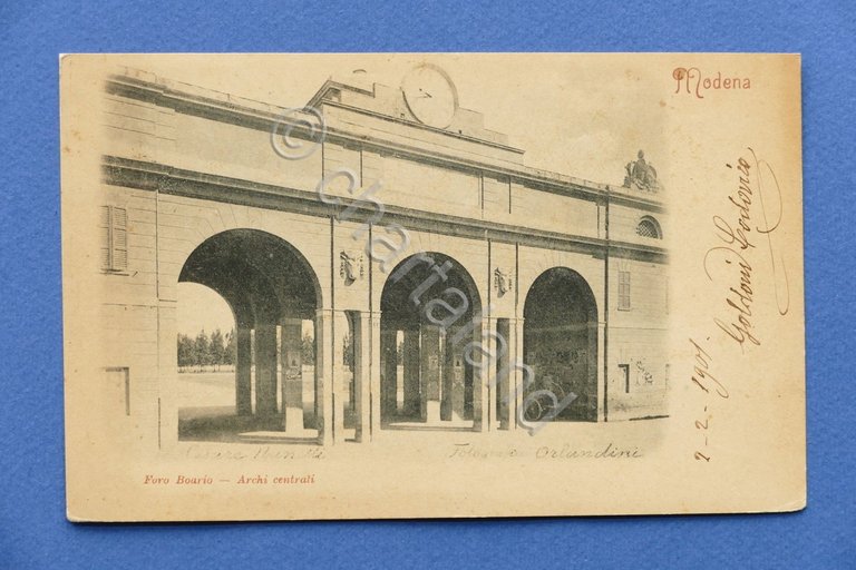 Cartolina Modena - Foro Boario - Archi centrali - 1901.