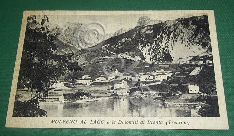 Cartolina Molveno al Lago - Panorama e le Dolomiti 1935