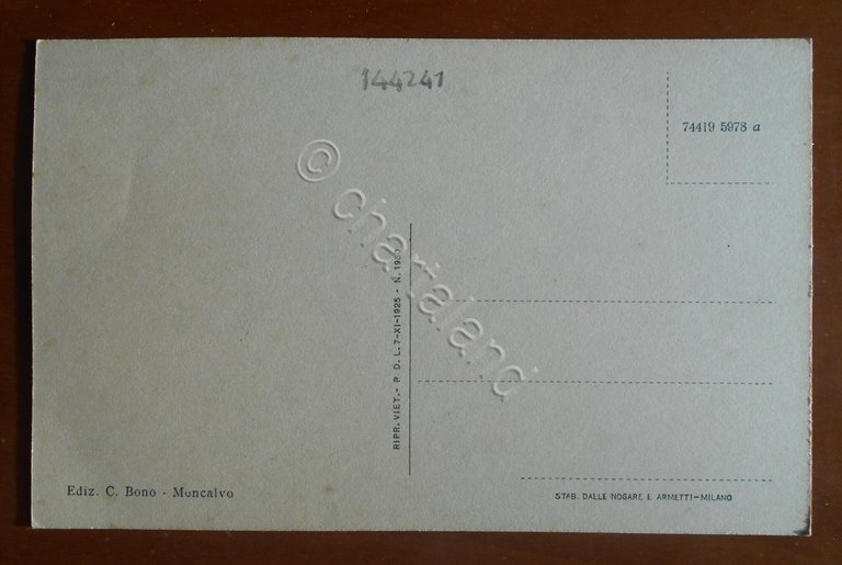 Cartolina Moncalvo - Piazzetta Dazio - 1920 ca.