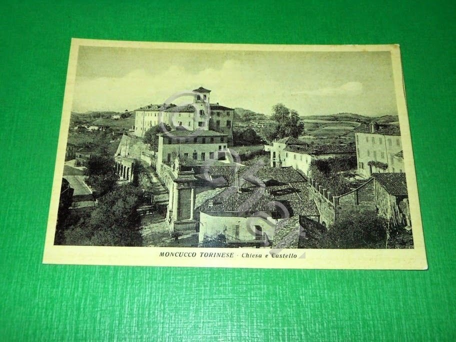 Cartolina Moncucco Torinese - Chiesa e Castello 1950 ca.