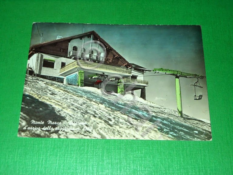 Cartolina Monte Marca - Stazione d' arrivo della seggiovia 1962.