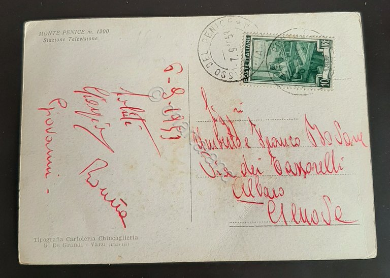 Cartolina Monte Penice - Stazione Televisione - 1953