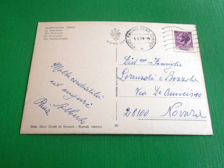 Cartolina Montecatini Terme - La funicolare 1969.