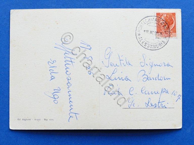 Cartolina Montechiaro d'Acqui - Piazza Cesare Battisti - 1955.