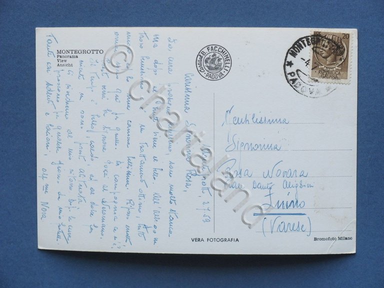 Cartolina Montegrotto Terme - Panorama - 1959