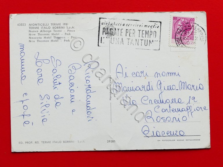 Cartolina Monticelli Terme - Nuovo Albergo Terme - 1974