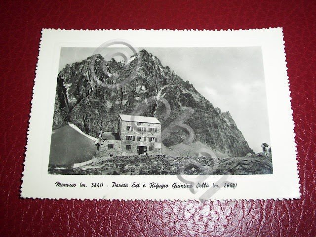 Cartolina Monviso e Rifugio Quintino Sella 1956.