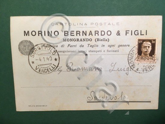 Cartolina Morino Bernardo & Figli- 1940