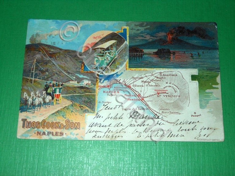 Cartolina Napoli - Vedute diverse - Cartina Vesuvio e dintorni …
