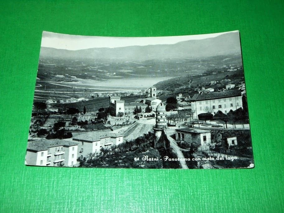 Cartolina Narni - Panorama con vista del lago 1962.