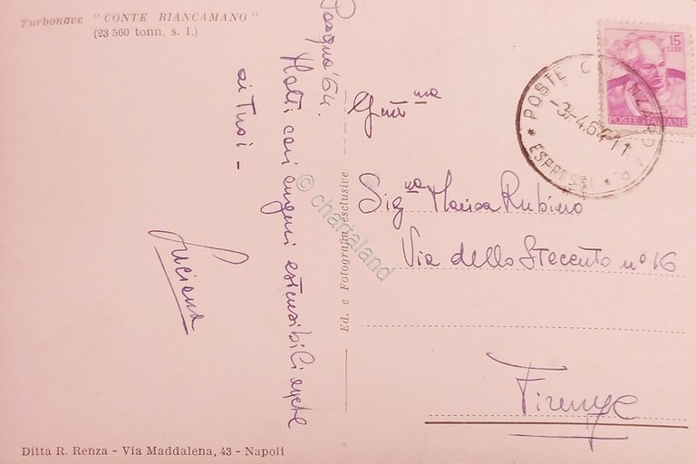 Cartolina Nave - Turbonave Conte Biancamano - 1964
